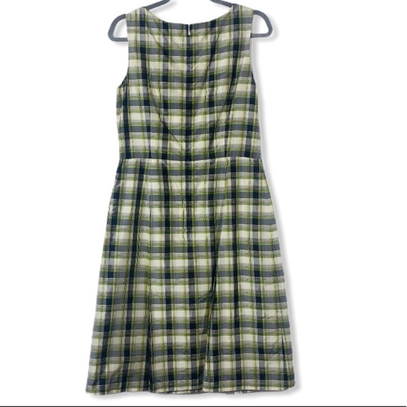 Brooks Brothers silk green Tartan plaid sleeveless dress boat neck size 8 - Picture 2 of 11
